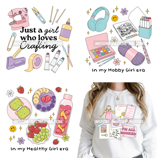 Trendy In My Girls Era Teacher School Good Vibes Quotes Iron on DTF Washable Transfers Stickers Ready to Press for Textile Bags