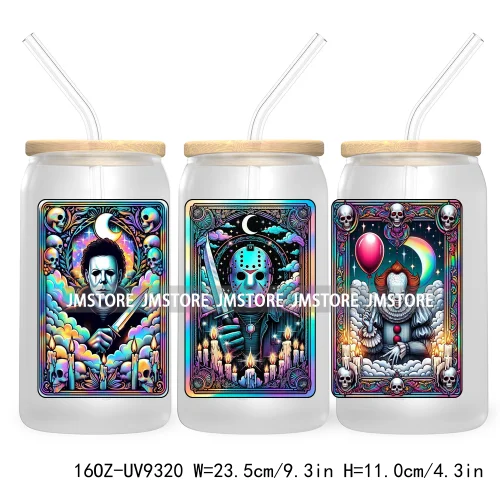 Horror Characters Tarot Card Halloween 16OZ UV Cup Wrap DTF Transfer Stickers For Libbey Glass Can Cup Tumbler Waterproof Labels