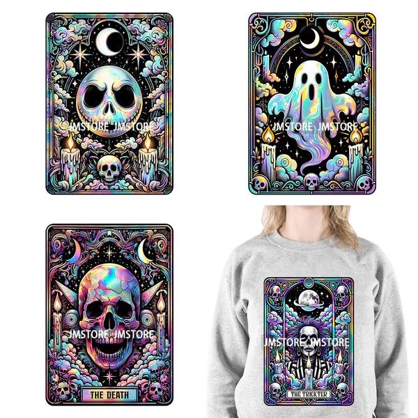 Spooky Horror Halloween Designs Killer King Ghost Death Tarot Card DTF Iron On Transfer Stickers Ready To Press For T-shirt Bags