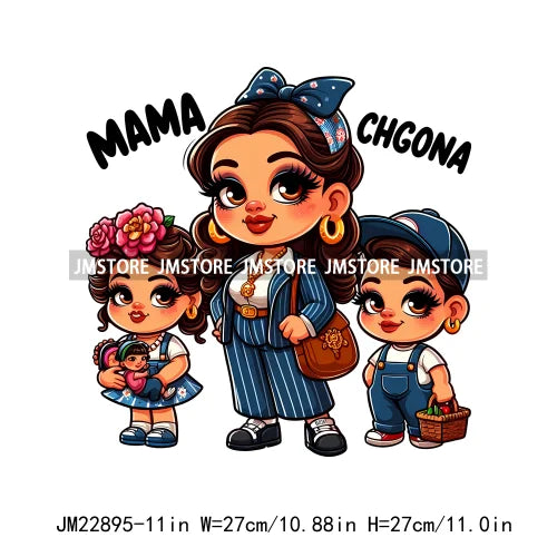 Cartoon Mama Chingona Chicana Latina Mexican Spanish Mom Kids Happy Mother's Day Iron On DTF Transfer Stickers For Clothes