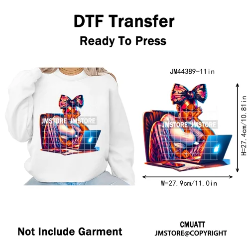 Angry Office African Girl Sassy Moods Housework Mom Iron on Washable DTF Heat Transfer Stickers Ready to Press for T-shirts Bags