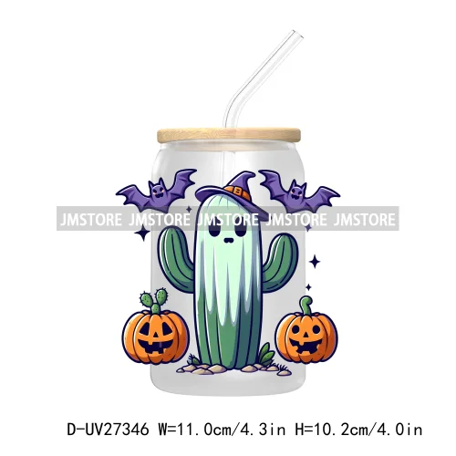 Funny Witch Ghosts Halloween Bat UV DTF Transfer Stickers Decals For Libbey Cold Cups Mugs Tumbler Waterproof Craft Spooky Vibes