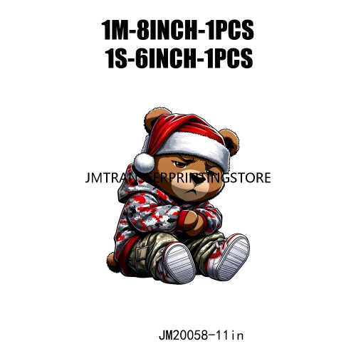 Cool Streetwear Winter Bear Crew Christmas Santa Snowman Reindeer Gingerbread DTF Transfers Stickers Ready To Press For T-Shirts