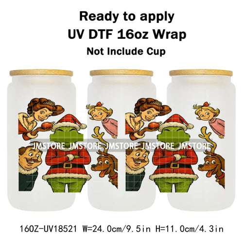 Mean Guy Christmas Movie Vacation Holiday 16OZ UV DTF Cup Wraps Ready To Apply Waterproof Transfer Stickers For Libbey Glass Can