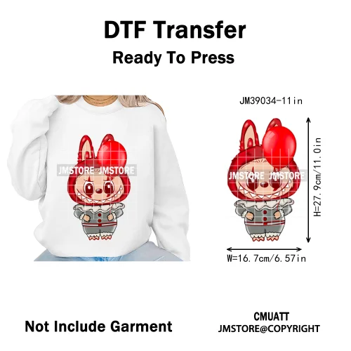 Horror Movie Character Cartoon Dolls Halloween Printing Iron on DTF Washable Transfers Stickers Ready to Press for Clothes Bags