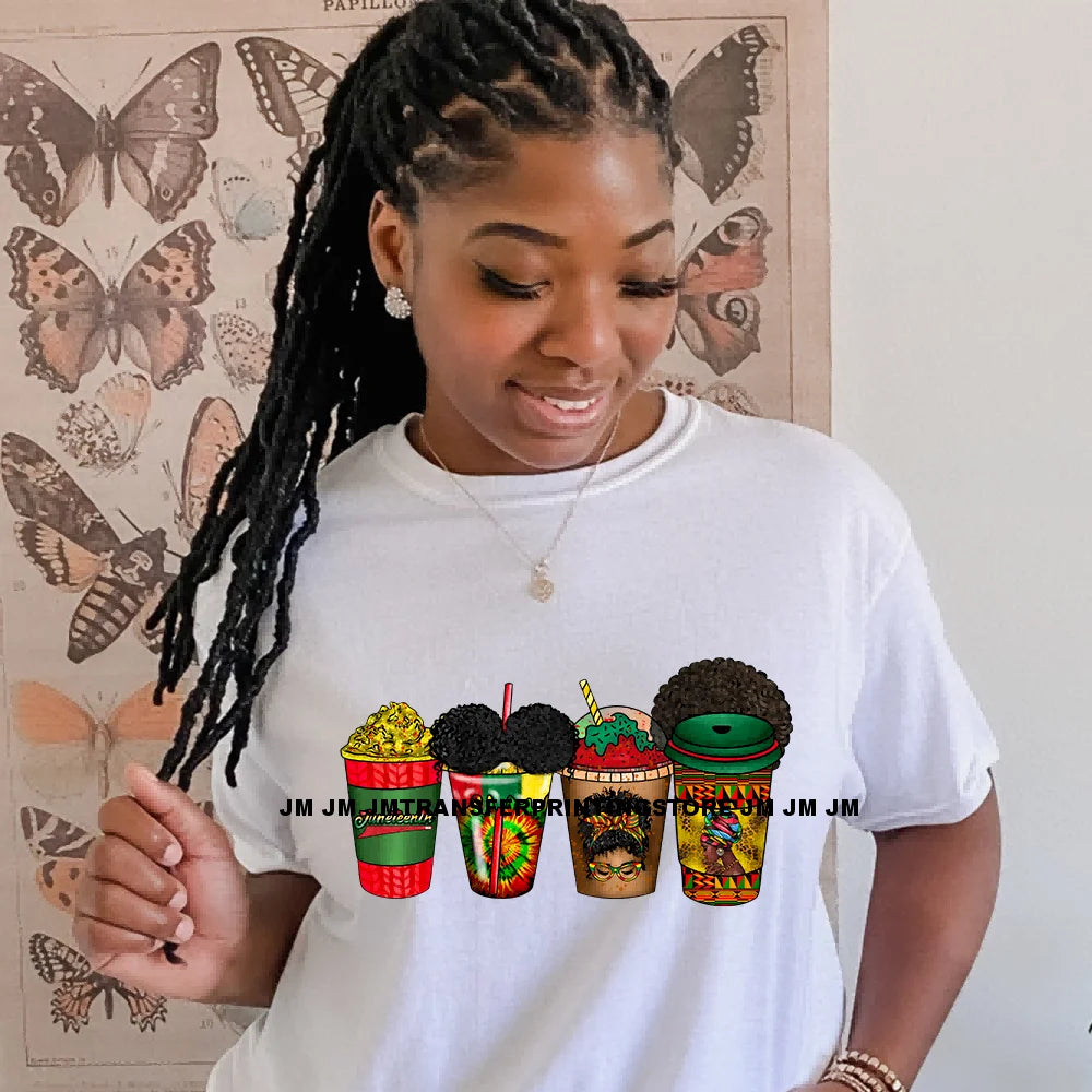 Big Black History Energy Proud Afro Woman Juneteenth Fist Breaking Chains Iron On DTF Heat Press Transfers Stickers For T-shirts