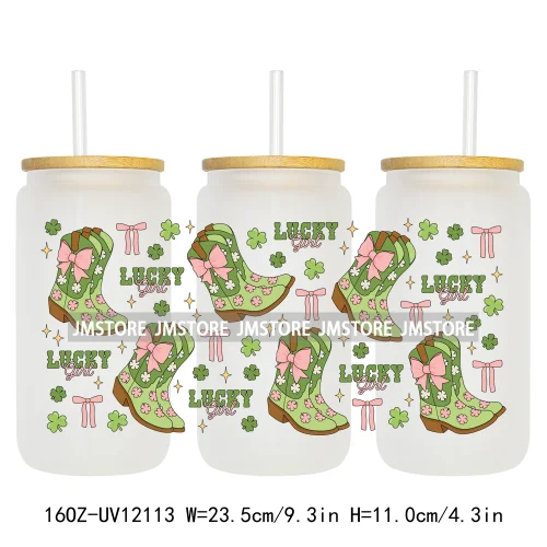 Coquette St Patrick's Day Lucky Shamrock 16OZ UV Cup Wrap DTF Transfer Stickers For Libbey Glass Can Cups Tumbler Custom Prints