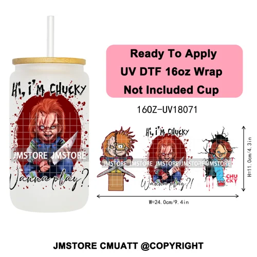 Scary Couple Halloween Villain UV DTF Cup Wrap Ready To Apply Transfer Stickers Durable 16OZ Tumbler Wraps For Libbey Glass Can