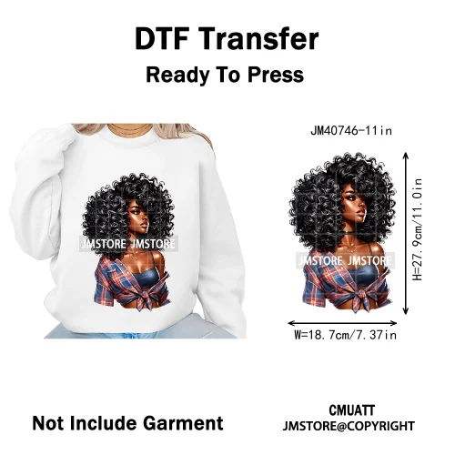 Sassy Curly Afro Women Fashion Hairstyle Urban Melanin Girls Iron on DTF Washable Transfers Stickers Ready to Press for Textile
