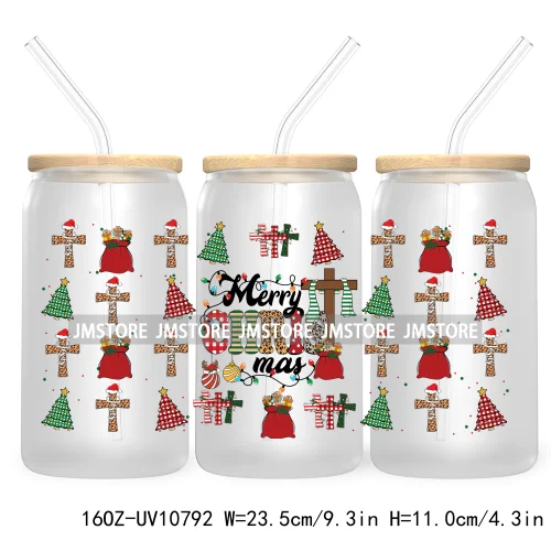 Religious Jesus Christmas UV DTF Cup Wrap For Libbey Glass Can Transfer Stickers Waterproof Custom Labels Christian Cross Bow