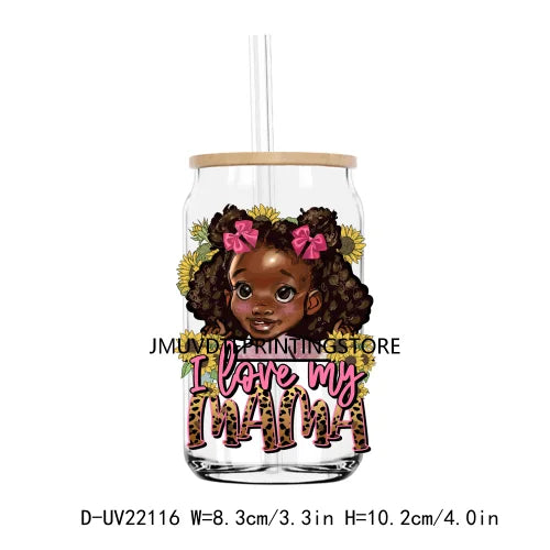 Afro Black Mama Mom Autism Awareness UV DTF Transfers Stickers Decals For Libbey Cold Cups Mugs Tumbler Waterproof DIY Craft