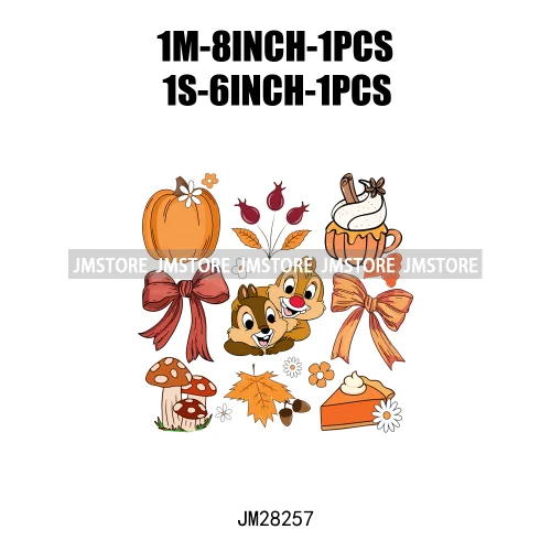 Cartoon Princess Cute Animal Coquette Fall Season Autumn Pumpkin Spice Iron On DTF Transfers Stickers Ready To Press For Clothes