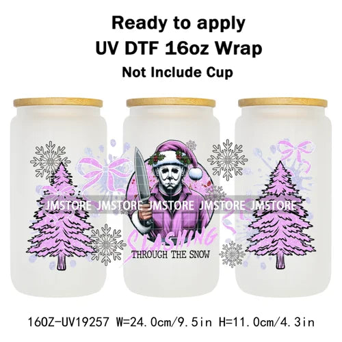 Horror Xmas Ghouls Characters NBC 16OZ UV DTF Cup Wraps Ready To Apply Durable Transfer Stickers For Libbey Glass Can Christmas