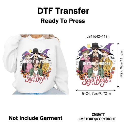 Stay Spooky Ghost Halloween Cartoon Hunters Kpop Band Group Iron on DTF Washable Transfers Stickers Ready to Press for Clothing