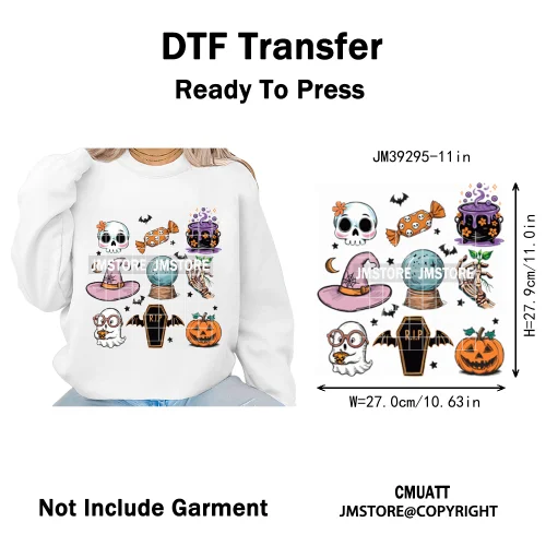 Ghost Spooky Mama Season Trick or Treat Coquette Bow Halloween Iron on DTF Washable Transfer Sticker Ready to Press for Clothing