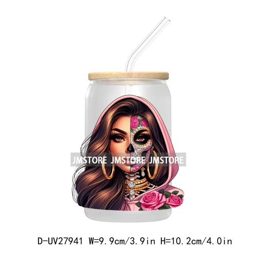 Rainbow Diamond Glamor Latina Skeleton UV DTF Transfer Stickers Decals For Libbey Cold Cups Mugs Tumbler Chicana Latina Woman