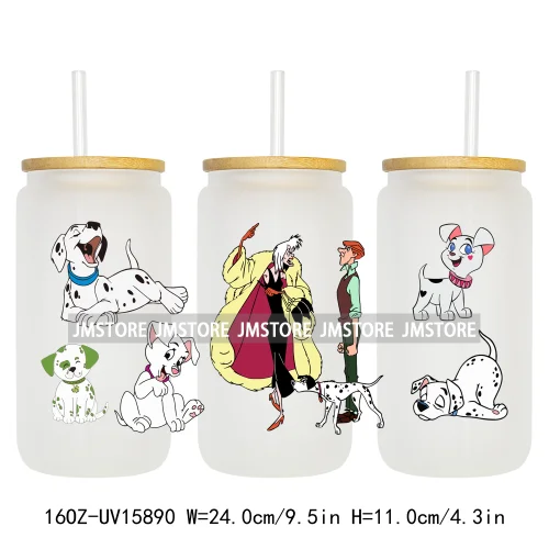 Cute Loyal Dogs Black Dalmatian UV DTF Cup Wraps Ready To Apply Waterproof Transfer Stickers For 16OZ Libbey Glass Can Tumbler