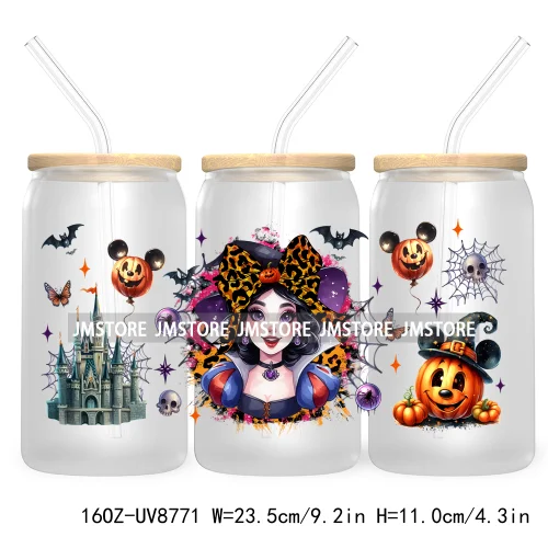 Halloween Leopard Cartoon Princess 16OZ UV DTF Cup Wrap Transfer Sticker Custom Labels Waterproof Logo For Libbey Glass Can Fall