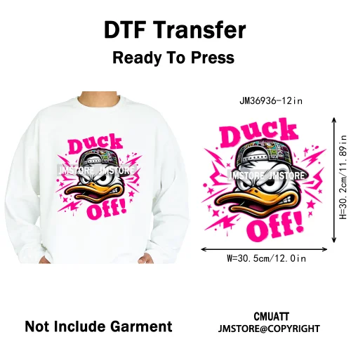 12in Cartoon Streetwear Duck Off Hip Hop Gangster Animal Vibes Iron on DTF Transfers Stickers Ready to Press for T-shirts Bags