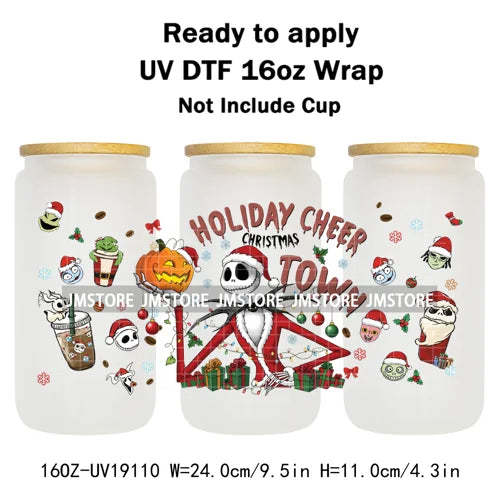 Skeleton Nightmare Before Christmas UV DTF Transfer Sticker Cup Tumbler Wrap For 16OZ Libbey Glass Wraps Bottle Mug DIY Labels