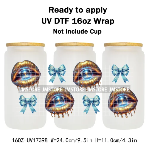 Coquette Bow Christmas Gift Lips UV DTF Stickers Xmas Season Candy Cane Ready To Transfer 16OZ Cup Wraps For Libbey Can Glass