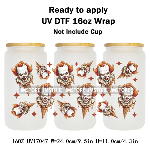 Ice Cream Halloween Killers Horror Characters UV DTF Stickers Ready To Apply Cup Wrap Custom Labels For 16OZ Libbey Can Glass