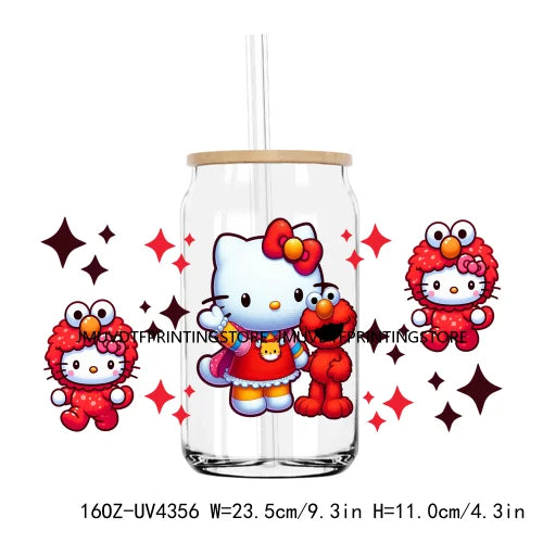 Cute Cartoon Cat Cow 16OZ UV DTF Cup Wrap Transfers Stickers Baseball Girl Custom Label DIY Waterproof Logo For Libbey Glass Can