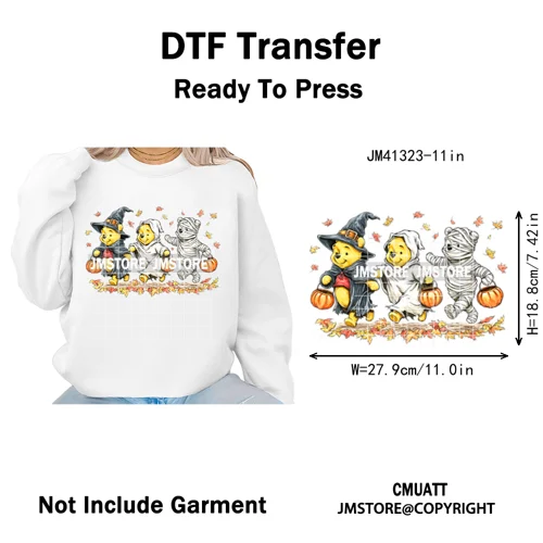 Cartoon Friends Character Faux Glitter Coquette Pumpkin Girly Halloween Iron on DTF Transfer Stickers Heat Press for Hoodies Bag