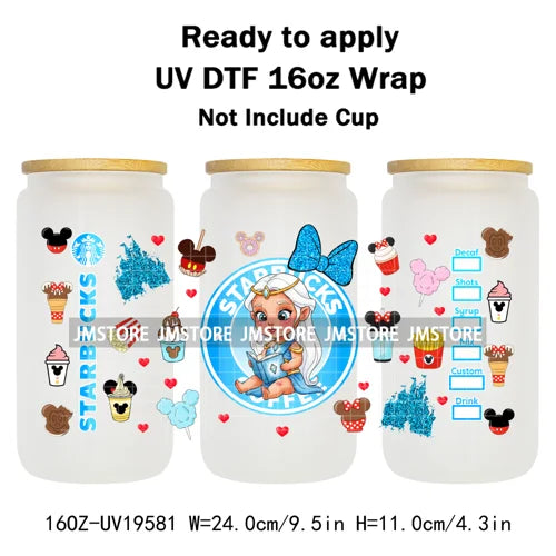 Coquette Bow Baby Toddler Princess UV DTF Cup Wraps Ready To Apply Transfer Stickers For 16OZ Libbey Glass Can Mug Faux Glitter
