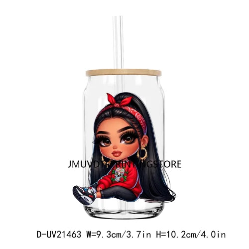 Chibi Cute Chicana Doll With Rose UV DTF Transfers Stickers Decals For Libbey Cold Cups Mugs Tumbler Mexico Waterproof DIY Logo