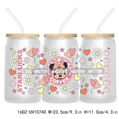 Cartoon Princess Floral Flowers 16OZ UV DTF Cup Wrap Transfer Stickers Custom Labels Waterproof For Libbey Glass Can Best Friend