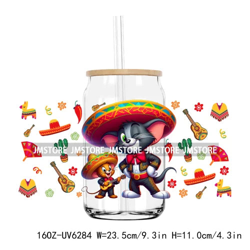 Cartoon Princess Cinco De Mayo Mexican UV DTF Sticker For 16OZ Libbey Glass Cup Can Wrap Transfer Stickers Custom Label DIY Logo