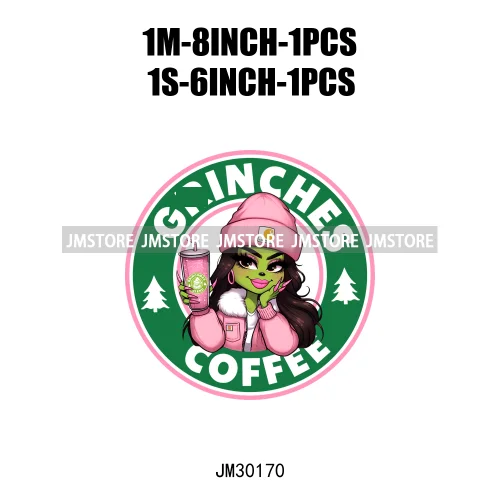 Green Bougie Lady Coffee Leopard Christmas Holiday Season Iron On DTF Transfers Stickers Ready To Press For T-shirts Bags