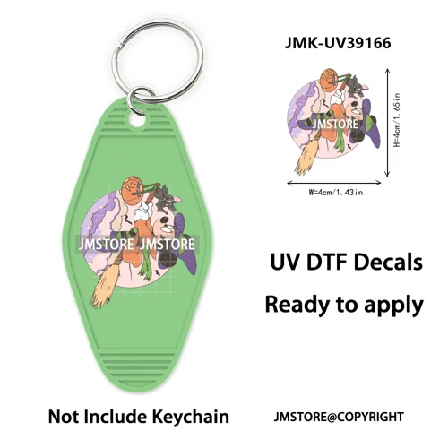 Spooky Halloween Cartoon Character Couple UV DTF Motel Keychain Wrap Ready To Apply Waterproof High Quality Hotel Keychain Decal