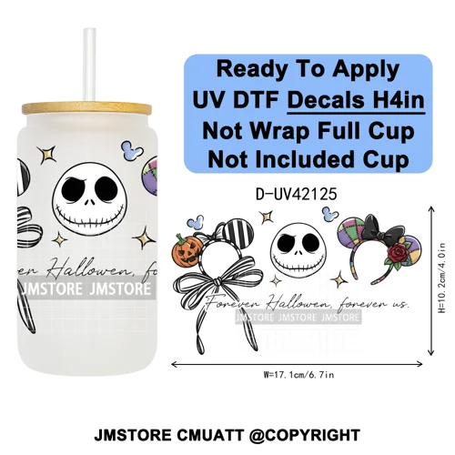 Spooky Halloween Mouse Ears Cartoon Character UV DTF Transfer Sticker Decals Ready To Apply Waterproof For 16OZ Libbey Glass Can
