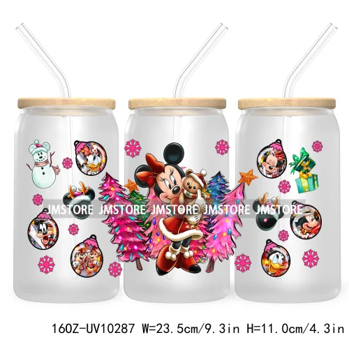 Princess Christmas Cartoon Friends 16OZ UV Cup Wrap DTF Transfer Stickers For Libbey Glass Can Cups Tumbler Magical Kingdom Vibe