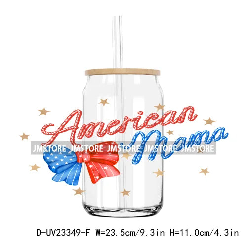 Coquette American Girly 4th Of July UV DTF Transfers Stickers Decals For Libbey Cold Cups Mugs Tumbler Waterproof USA Freedom