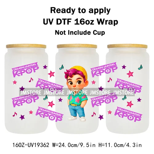 Demon Hunters Kpop Cup Noodle UV DTF Cup Wrap Ready To Apply Transfer Stickers Durable 16OZ Tumbler Wraps For Libbey Glass Can