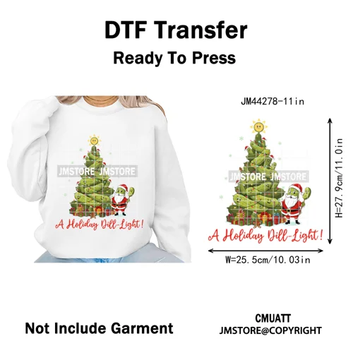 Merry Pickles Christmas Xmas Cucumber Holiday Santa Iron on Washable DTF Heat Transfer Stickers Ready to Press for T-shirts Bags