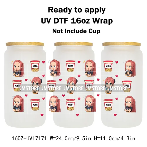 Kpop Demon Inspired Movie Boy Band Hunter Girl Anime Fan UV DTF Wraps Transfer Sticker Waterproof Logo For 16OZ Libbey Glass Can