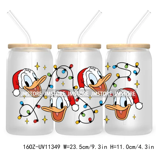 Cute Kids Cartoon Character With Christmas Lights Tree Xmas Holiday UV DTF Transfer 16OZ Libbey Glass Can Wrap Ready to Apply