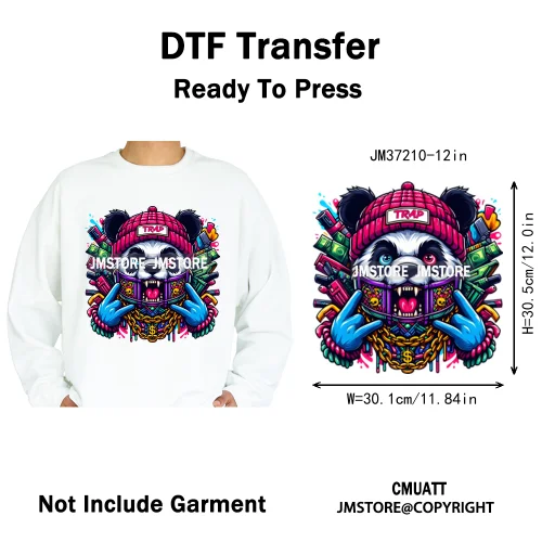 12in Street Snarl Savage Animal King Graffiti Urban Bear Bunny Cat Dog Iron on DTF Transfers Stickers Ready to Press for Clothes