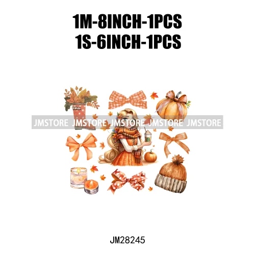 Cartoon Princess Cute Animal Coquette Fall Season Autumn Pumpkin Spice Iron On DTF Transfers Stickers Ready To Press For Clothes