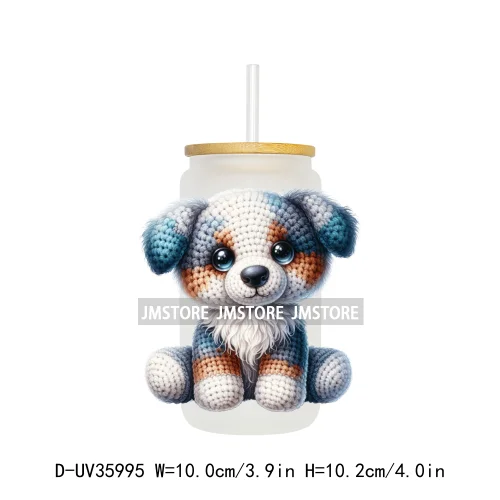 Watercolor Knitted Cute Animals UV DTF Transfer Stickers Decals Ready To Apply Waterproof For 16OZ Libbey Glass Can Cups Tumbler