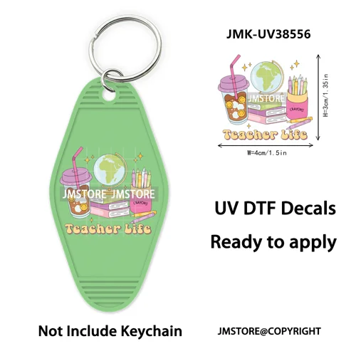 Back To School Teacher Coquette Bow UV DTF Motel Keychain Wraps Ready To Apply Waterproof High Quality Hotel Keychain Decals