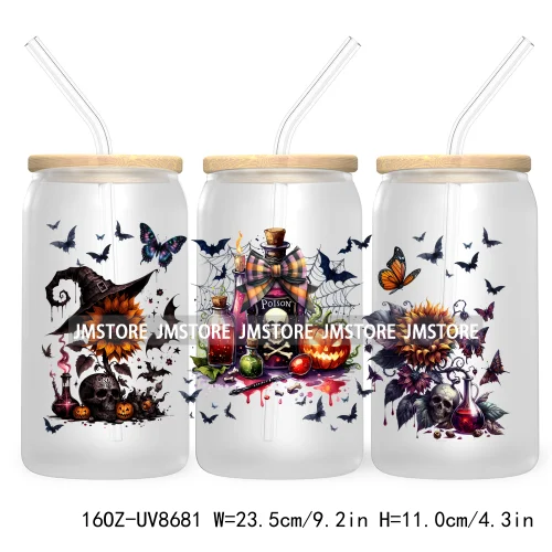 Spooky Witch Social Club UV DTF Cup Wrap For 16OZ Libbey Glass Cups Can Transfer Stickers Custom Labels Logo Halloween Season