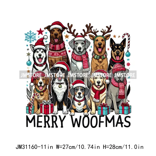 Dog Cat Pets Mom Christmas Season Merry Woofmas Paws And Give Thanks Iron On DTF Transfer Stickers Ready To Press For Sweatshirt