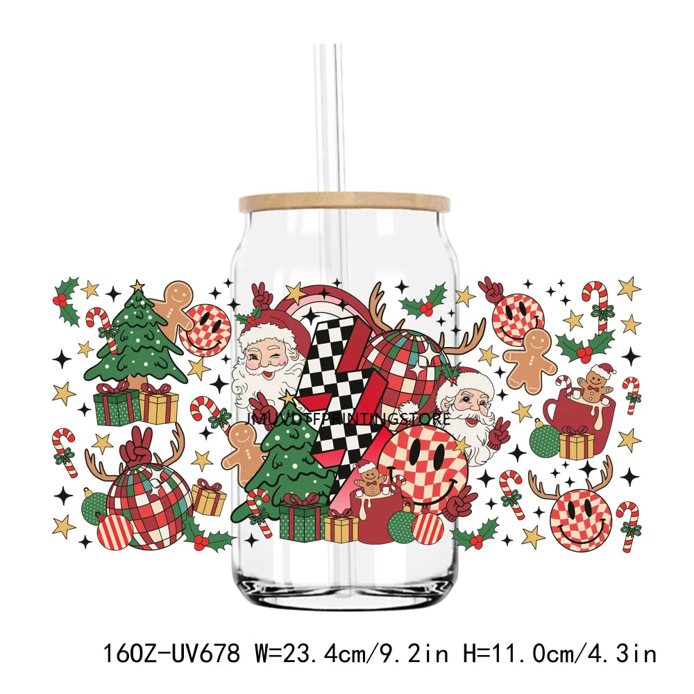 Christmas Santa Sock Tree 16OZ UV DTF Cup Wrap Transfers Stickers Custom Labels DIY Durable Waterproof Logo For Libbey Glass Can