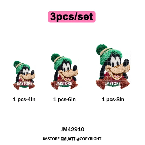 Scarf Christmas Cartoon Movie Mouse Friends Faux Yarn Embroidery Iron on DTF Transfers Stickers Ready to Press for Sweatshirts