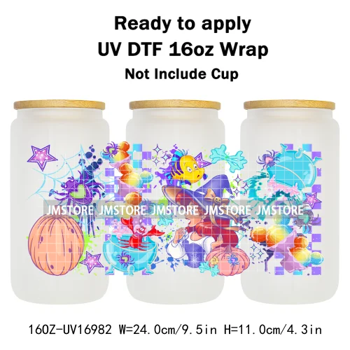 Witchy Princess Halloween Trick Or Treat 16OZ UV DTF Cup Wraps Ready To Apply Waterproof Transfer Stickers For Libbey Glass Can
